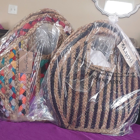 Magid Jute Tote Bag Petite/Medium (Blk/Wheat) NWT - Picture 12 of 13